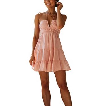 Women's Light Halter Backless Mini Dresses Sleeveless Slim-Fit Sundress