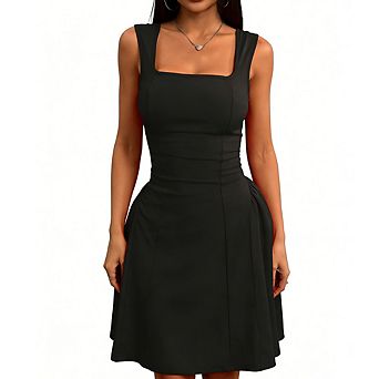 Women's Casual Dresses Square Neck Sleeveless Fit Flare Dress Slim-Fit Mini Dress