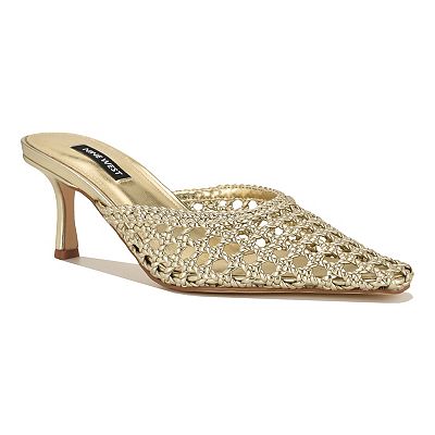 dress mules for women Nine West Women's Camenla (Size 12) , Medium Width weave upper sits on a sculpted kitten heel with a square toe silhouette that feels fresh and fashion The Massle White Women's Dress