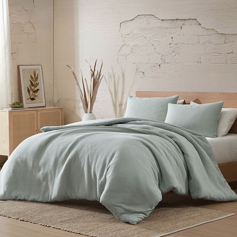 Riverbrook Home Warren 4-Piece Waffle Comforter Cover Set with Shams, Light Blue