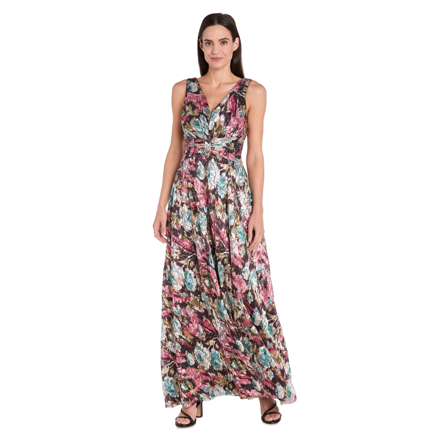 Женские платья R&M Richards Metallic Floral Printed Maxi Dress
