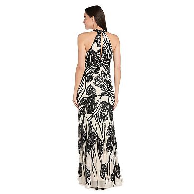 Women's R&M Richards Long Beaded Halter Dress