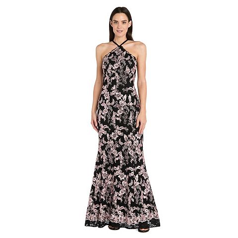 Женские платья R&M Women's R&M Richards Halter Embroidered Lace Dress