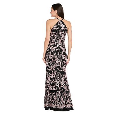 Women's R&M Richards Halter Embroidered Lace Dress