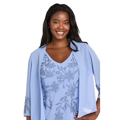 Women's R&M Richards Tea Length Jacket Dress with Embellished Sleeves