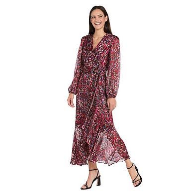 Women's R&M Richards Printed Metallic Chiffon Dress