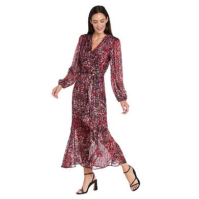 Women's R&M Richards Printed Metallic Chiffon Dress