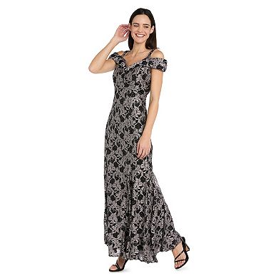Women's R&M Richards Two-Tone Off-the-Shoulder Lace Dress