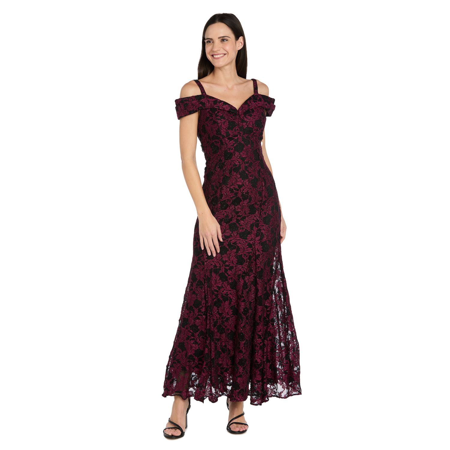 Женские платья R&M Richards Two-Tone Off-the-Shoulder Lace Dress