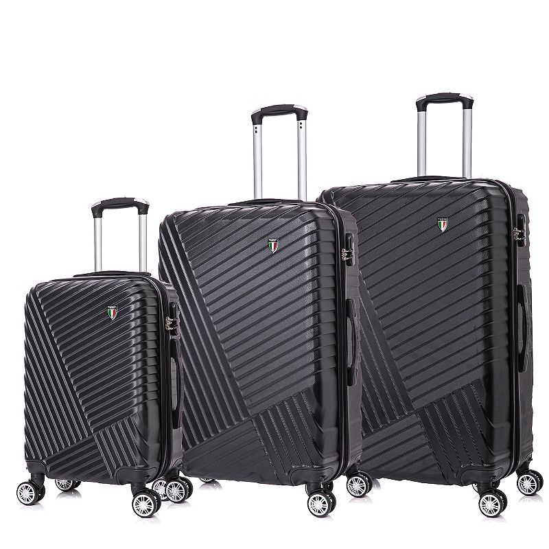 TUCCI Italy Volaro 3-Piece Hardside Spinner Luggage Set, Black