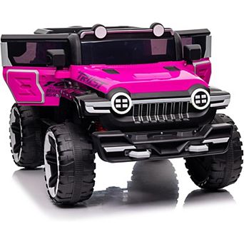 12V Electric Kids Ride on Car with Remote Control, 2 Seater 4WD Off-Road Truck with Decor Spare