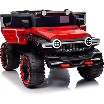 12V Electric Kids Ride on Car with Remote Control, 2 Seater 4WD Off-Road Truck with Decor Spare