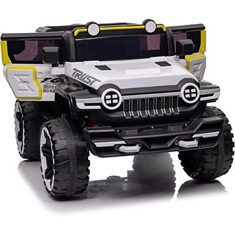 12V Electric Kids Ride on Car with Remote Control, 2 Seater 4WD Off-Road Truck with Decor Spare