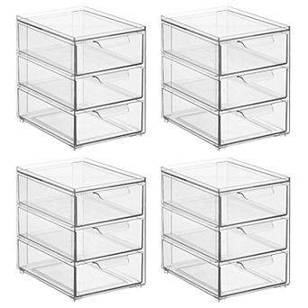 3-Drawer Stackable Organizer - Pull-Out Storage Drawers for Kitchen or Pantry, Set of 4, Clear