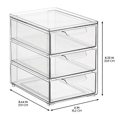 3-Drawer Stackable Organizer - Pull-Out Storage Drawers for Kitchen or Pantry, Set of 4, Clear