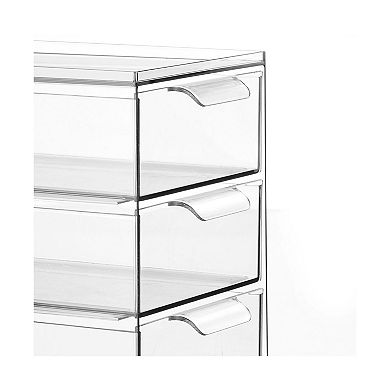 3-Drawer Stackable Organizer - Pull-Out Storage Drawers for Kitchen or Pantry, Set of 4, Clear