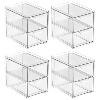 2-Drawer Stackable Organizer - Pull-Out Storage Drawers for Kitchen - Set of 4 - Clear