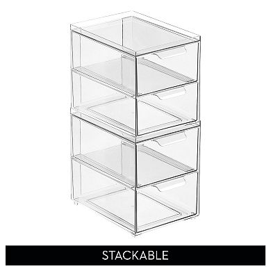 2-Drawer Stackable Organizer - Pull-Out Storage Drawers for Kitchen - Set of 4 - Clear