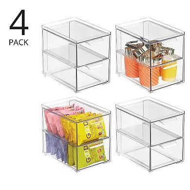 2-Drawer Stackable Organizer - Pull-Out Storage Drawers for Kitchen - Set of 4 - Clear