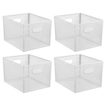 Perforated Metal Storage Bin with Handles for Kitchen and Pantry - Set of 4 - Matte White