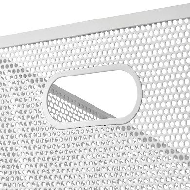 Perforated Metal Storage Bin with Handles for Kitchen and Pantry - Set of 4 - Matte White