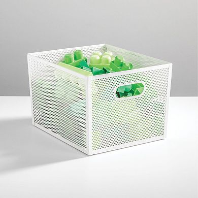 Perforated Metal Storage Bin with Handles for Kitchen and Pantry - Set of 4 - Matte White
