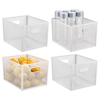 Perforated Metal Storage Bin with Handles for Kitchen and Pantry - Set of 4 - Matte White