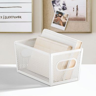 Perforated Metal Storage Bin with Handles - Set of 4 - Matte White