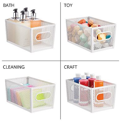 Perforated Metal Storage Bin with Handles - Set of 4 - Matte White