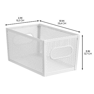 Perforated Metal Storage Bin with Handles - Set of 4 - Matte White