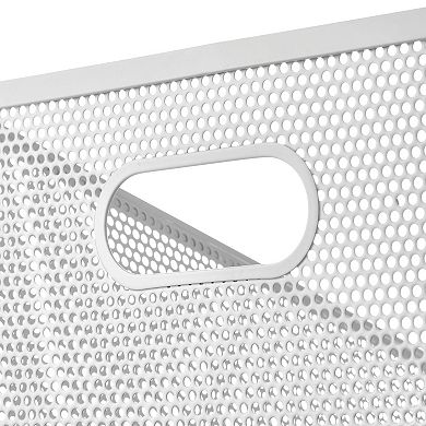 Perforated Metal Storage Bin with Handles for Pantry - Set of 2 - White