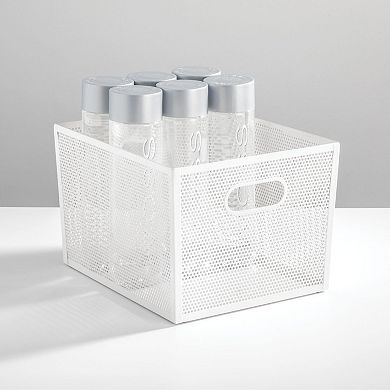 Perforated Metal Storage Bin with Handles for Pantry - Set of 2 - White