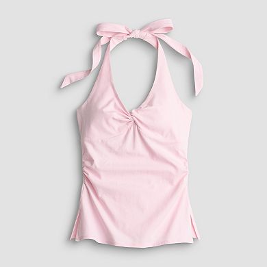 Juniors' madden girl Twist Neck Side Ruched Split Hem Halter Top