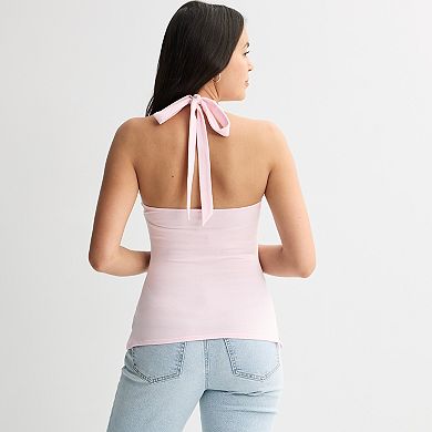 Juniors' madden girl Twist Neck Side Ruched Split Hem Halter Top
