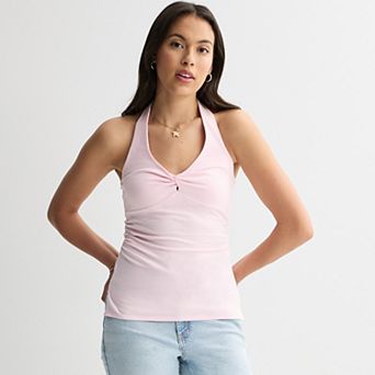 Juniors' madden girl Twist Neck Side Ruched Split Hem Halter Top
