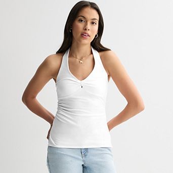 Juniors' madden girl Twist Neck Side Ruched Split Hem Halter Top