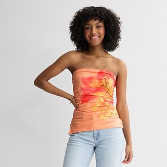 Juniors' madden girl Side Ruched Split Hem Tube Top