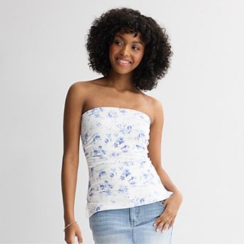 Juniors' madden girl Side Ruched Split Hem Tube Top