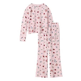 Girls 6-16 Cuddl Duds® Waffle 2 pc Long Sleeve Pajama Top & Pajama Flare Pants Set