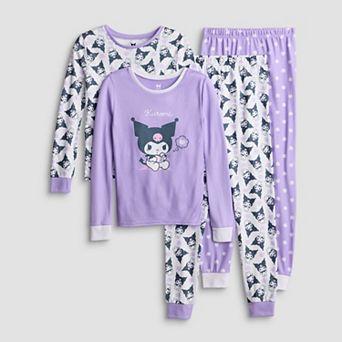 Girls 4-10 Kuromi Snug Fit 4 pc Pajama Top & Pajama Bottoms Set