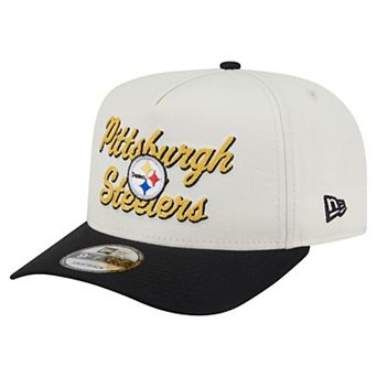 Men's New Era Cream/Black Pittsburgh Steelers Chainstitch A-Frame 9FIFTY Adjustable Hat