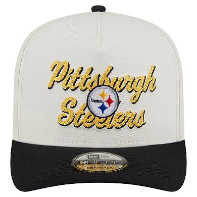Men's New Era Cream/Black Pittsburgh Steelers Chainstitch A-Frame 9FIFTY Adjustable Hat