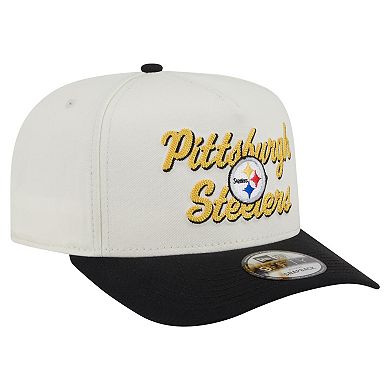 Men's New Era Cream/Black Pittsburgh Steelers Chainstitch A-Frame 9FIFTY Adjustable Hat