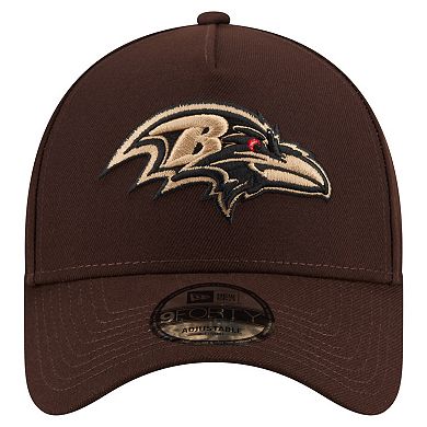 Men's New Era Dark Brown Baltimore Ravens Burnt Wood A-Frame 9FORTY Adjustable Hat