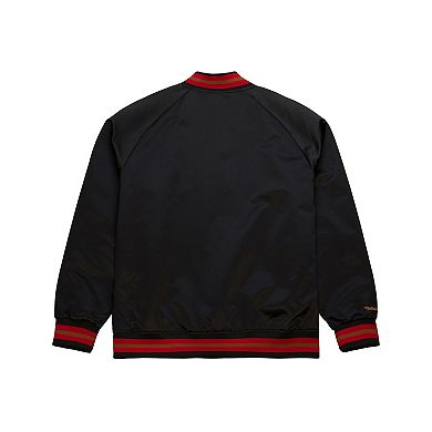 Men's Mitchell & Ness Black Philadelphia 76ers Hardwood Classics Throwback Wordmark Raglan Full-Snap Jacket