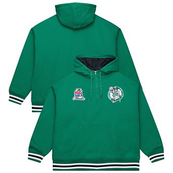 Men's Mitchell & Ness Green Boston Celtics Throw It Back Quilted Fleece Quarter-Zip Hoodie