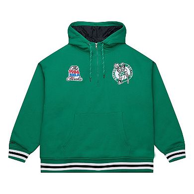 Men's Mitchell & Ness Green Boston Celtics Throw It Back Quilted Fleece Quarter-Zip Hoodie