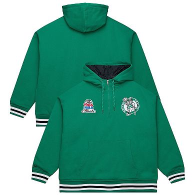 Men's Mitchell & Ness Green Boston Celtics Throw It Back Quilted Fleece Quarter-Zip Hoodie