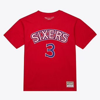 Unisex Mitchell & Ness Allen Iverson Red Philadelphia 76ers Hardwood Classics Name & Number T-Shirt