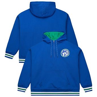 Men's Mitchell & Ness Royal Minnesota Timberwolves Throw It Back Quilted Fleece Quarter-Zip Hoodie